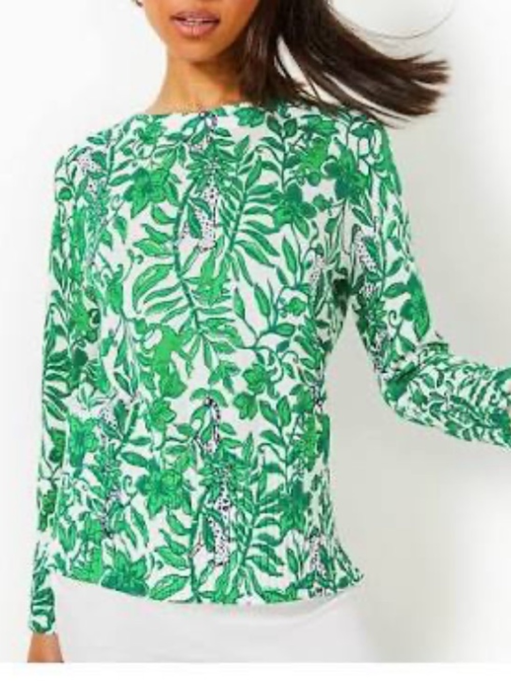 NWOT Lilly Pulitzer White & Green Fiddle Leaf Crewneck Sweater Large